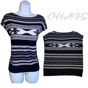 Chaps Aztec Sleeveless Linen  Cotton Blend Black White Knit Top Women’s Medium